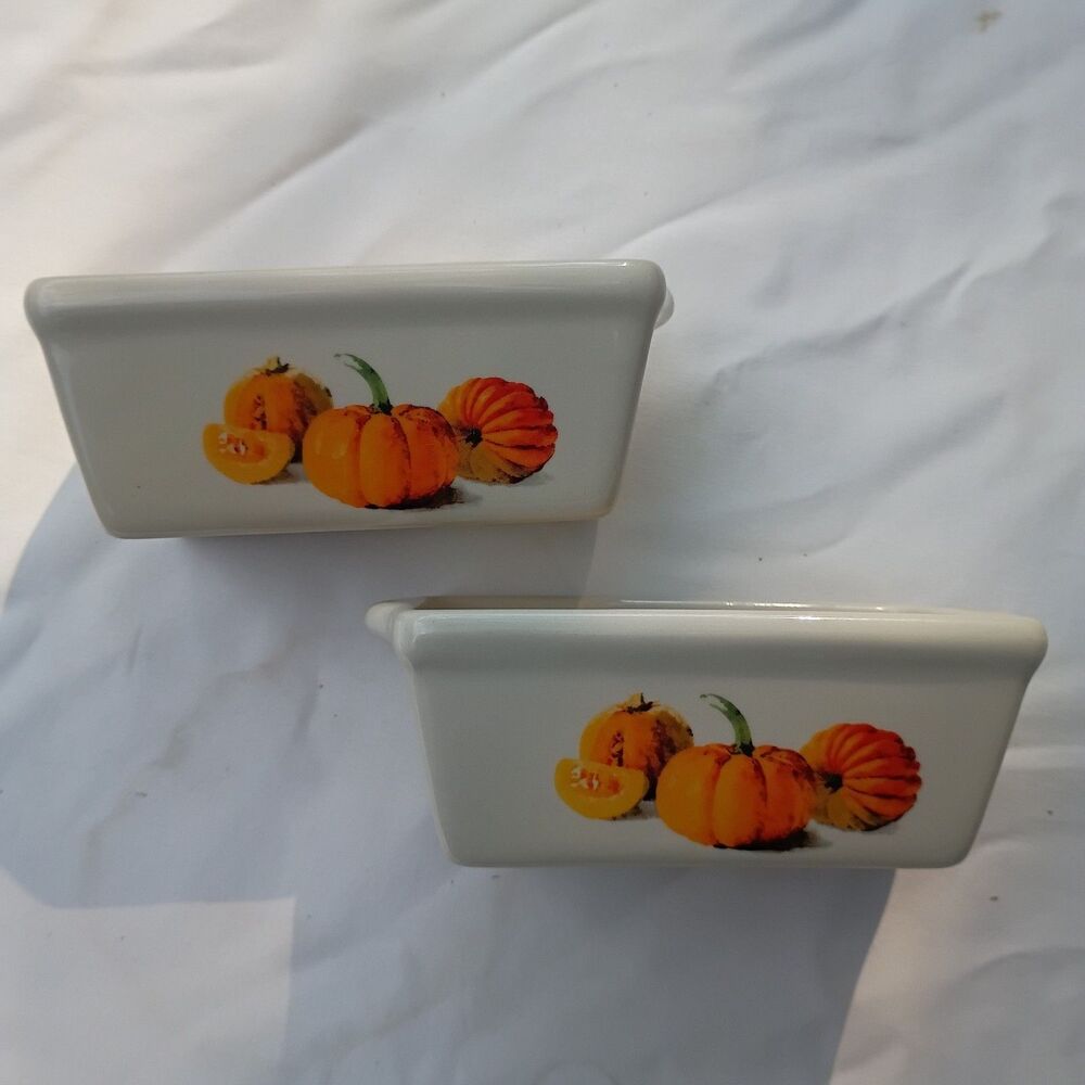 Mini Ceramic Baking Loaf Dish Lot Of 2 Pumpkin Fall Farmhouse Decor